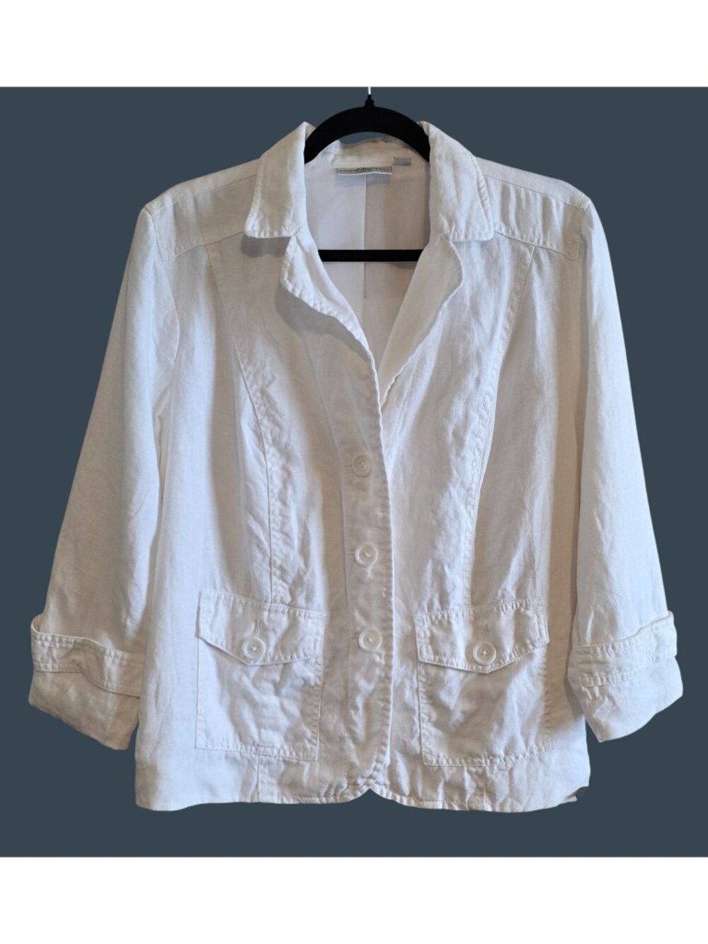 Studio Works White Womens Linen Button Jacket Medium With Pockets